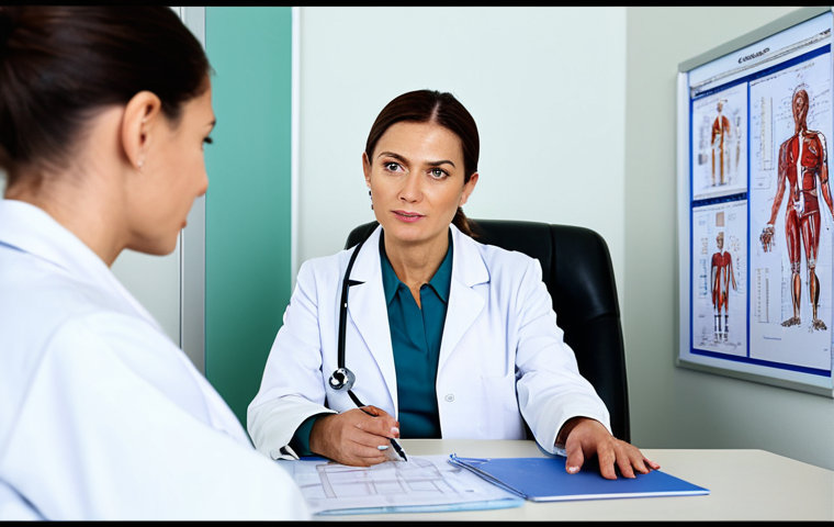Doctor in consultation**

"A professional female doctor in a fully clothed, modest white coat, sits at her desk in a bright, modern consultation room. She is explaining something to a fully clothed, senior patient. Natural lighting, medical charts on the wall, safe for work, appropriate content, perfect anatomy, natural proportions, professional photography, family-friendly atmosphere."

**