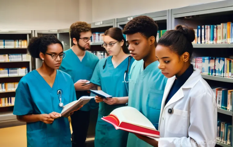 의사 자격증 관련 규정 - **Prompt:** A diverse group of ambitious young medical students, both male and female, diligently st...