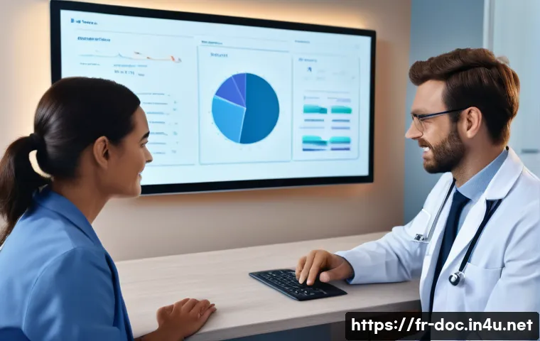 의사 경력 20년 회고록 - A modern medical consultation room in a French healthcare setting, featuring a doctor and a patient ...
