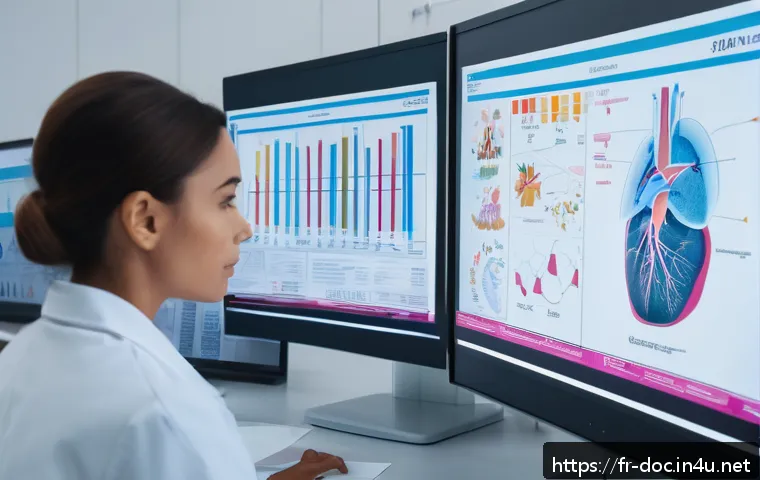 의학 이론 요약 정리법 - A modern medical study workspace featuring a diverse group of professionals organizing information i...